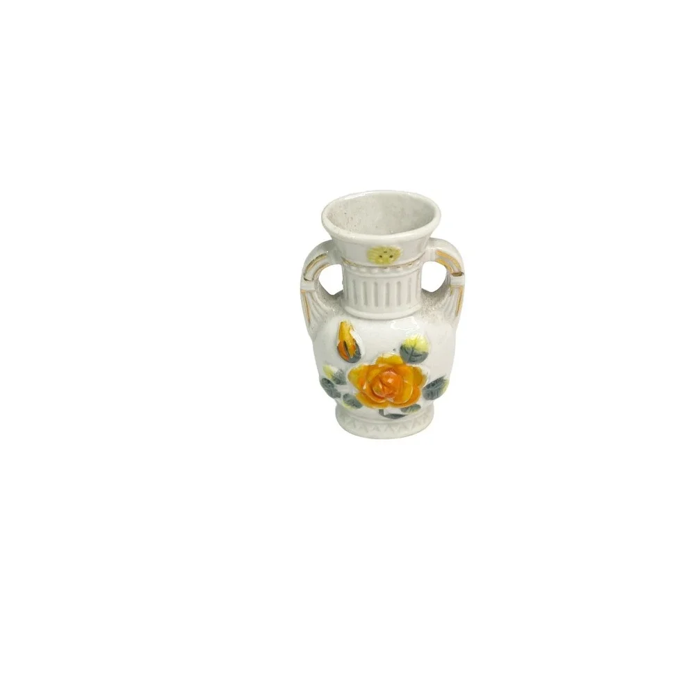 Vintage Mini White & Orange Floral Double Handled Bud Norleans made  Japan‎